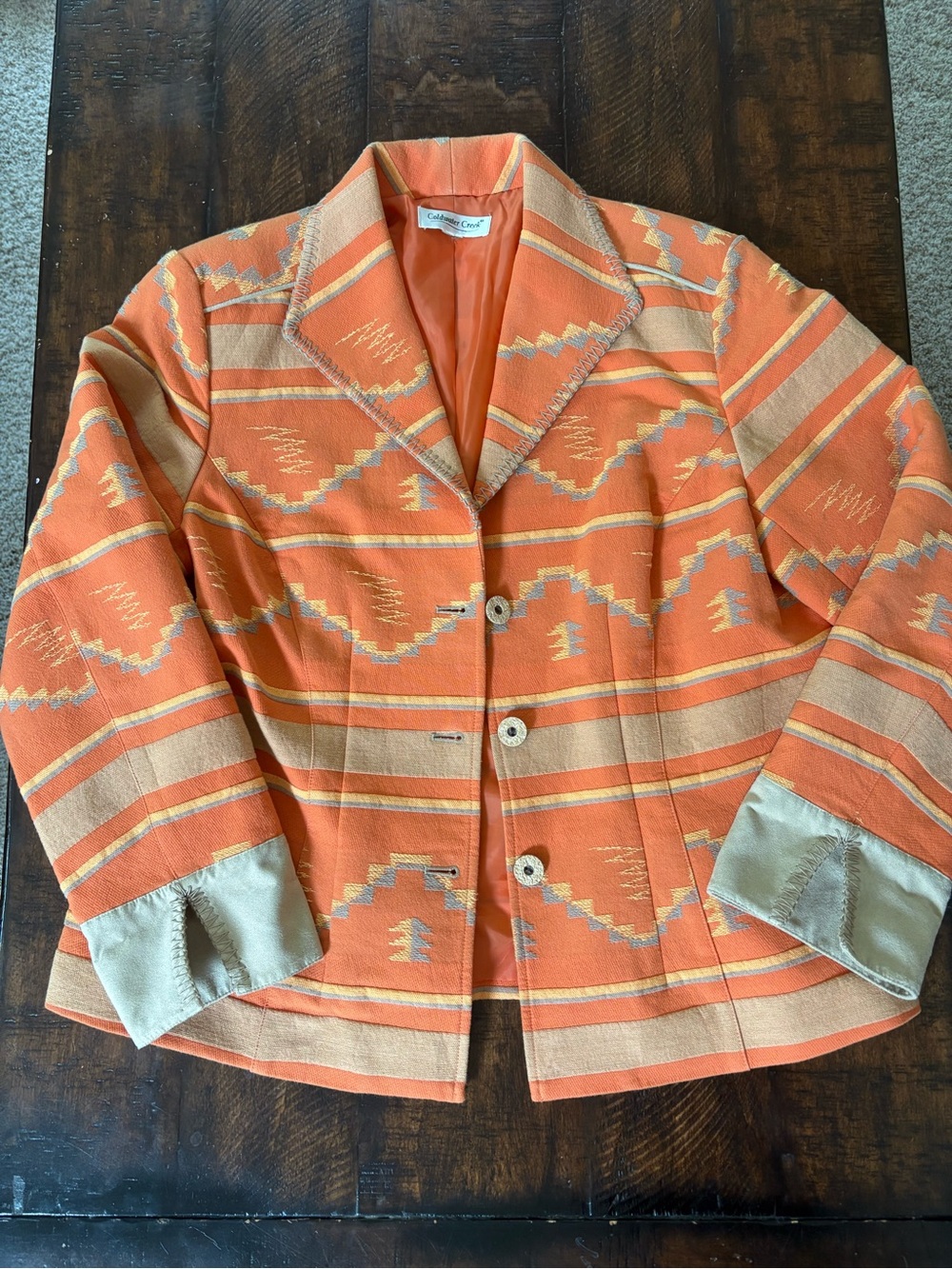 Coldwater Creek Orange Jacket in Southwest Native Print Embroidery, Size L